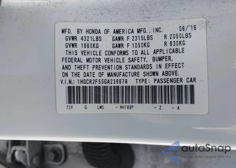 2016 Honda Accord Sport из США, поврежденный, VIN 1HGCR2F55GA239678